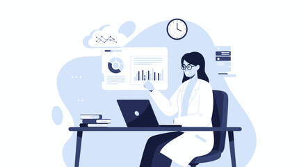 Analyst Woman Visualizing Data Insights With Laptop In Office Presentation