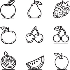 Fruit Black Line Editable Icons set