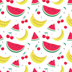 Seamless pattern with watermelons and bananas