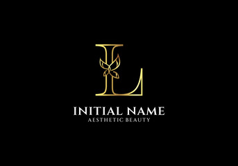 Initial L Letter Logo Design with Butterfly or Leaf Element