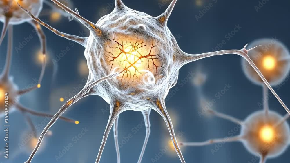 Poster a close-up view of neurons, showcasing their intricate structures and connections, highlighting the 