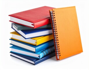 stack of notebooks on white background
