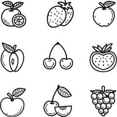 Fruit Black Line Editable Icons set