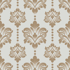 Damask seamless pattern with floral elements, brown and beige color, vintage design, vector illustration elegant for textile, wall  paper, bedding, curtains, cushion cover, rug, upholstery fabric