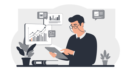 Businessman Analyzing Financial Data Graphs On A Digital Tablet Device Display