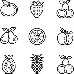 Fruit Black Line Editable Icons set