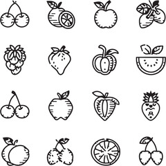 Fruit Black Line Editable Icons set