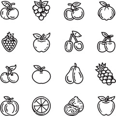 Fruit Black Line Editable Icons set