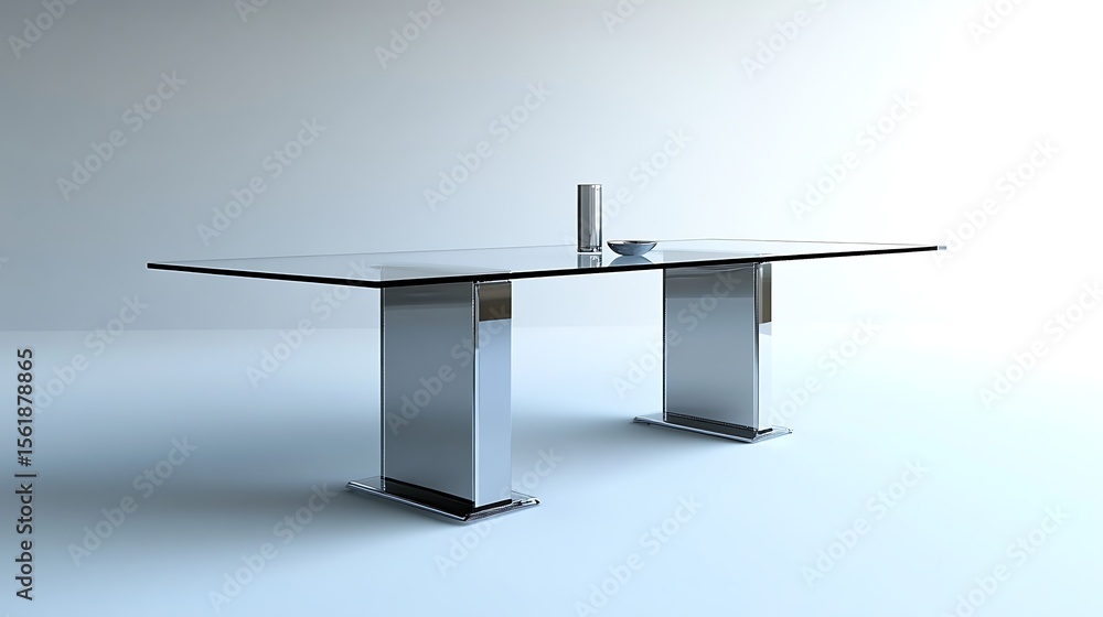 Poster modern glass dining table with right-aligned composition and clean white background offering ample s