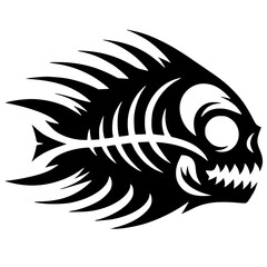 Piranha fish skeleton silhouette