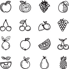 Fruit Black Line Editable Icons set
