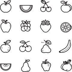 Fruit Black Line Editable Icons set