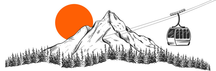 Mountain peak, landscape, gondola, forest, trees, mountain, sun, nature, travel, ski