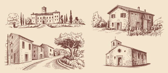 Tuscan sketches: Italy architecture drawings of buildings, houses, landscapes in Toscana