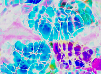 Abstract noisy psychedelic background with colorful textured shapes in blue, pink, white. Trendy edgy design for music, digital art, posters, and web