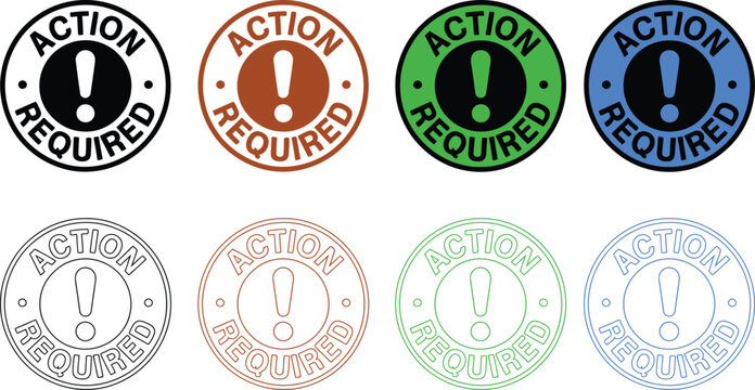 Action required vector graphics set for attention urgent notification sign