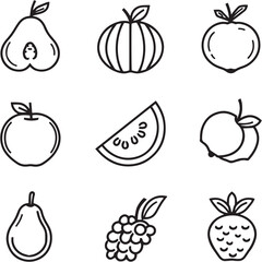 Fruit Black Line Editable Icons set