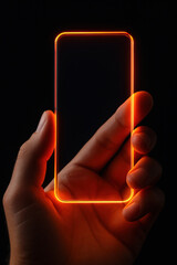 Transparent Smartphone with Fiery Red and Orange Neon Glow