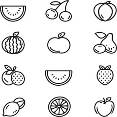 Fruit Black Line Editable Icons set