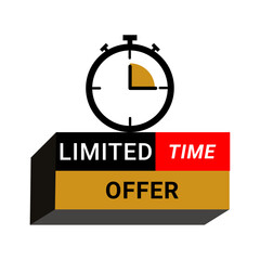 Limited Time Offer 3d Label with Stopwatch Clock Icon Promotional Sale Tag Vector Illustratio