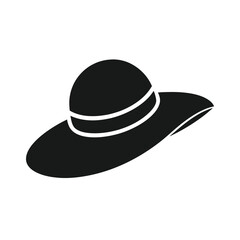 Stylish Black and White Minimalist Sun Hat Icon, Elegant, Simple, and Modern Design for Fashion, Summer, and Travel Branding Projects.