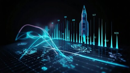 Futuristic rocket launch interface with data visualization and digital design elements - Powered by Adobe
