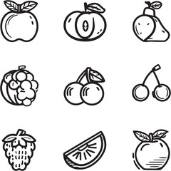 Fruit Black Line Editable Icons set