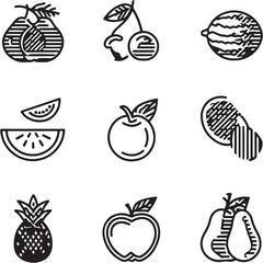 Fruit Black Line Editable Icons set