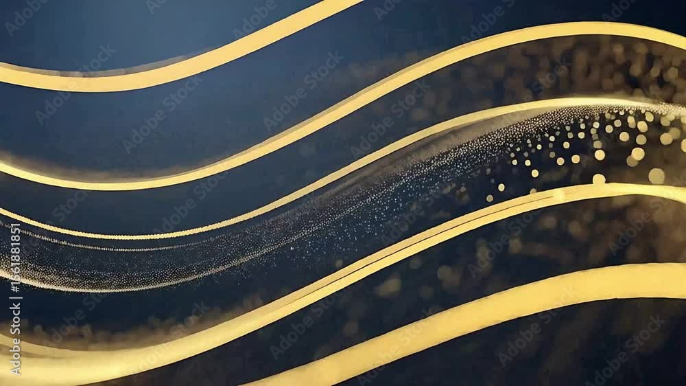 Poster elegant flowing gold particles create a shimmering, soft, dynamic, and futuristic texture with bokeh