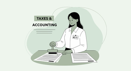 Naklejka premium Financial Professional Approving Documents For Taxes And Accounting Service Solutions