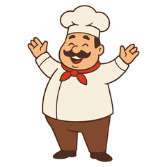 fat chef happy professional flat color vector illustration template design