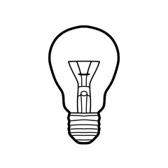 Obraz premium Line drawing illustration of a neon light bulb icon in a flat design style symbolizing ideas, solutions, notions. Cartoon, sticker, electricity.