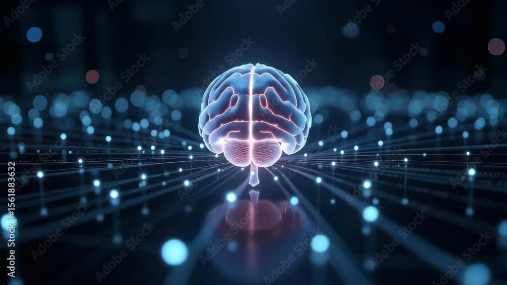 Poster futuristic digital brain with glowing neural network connections, symbolizing artificial intelligenc