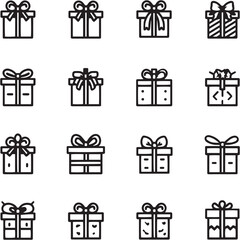 Gift Box Black Line Editable Icons set 