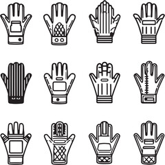 Glove Black Line Editable Icons set