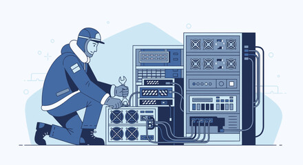 It Support Technician Repairing Server Hardware In Datacenter Environment