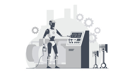 Automation In Automotive Engineering A Robot Operates Industrial Machinery Console