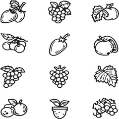 Grapes Black Line Editable Icons set