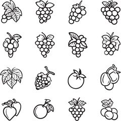 Grapes Black Line Editable Icons set