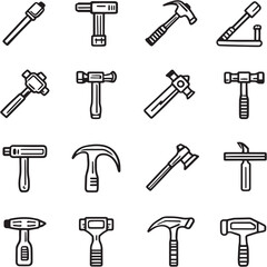 Hammer Black Line Editable Icons set 