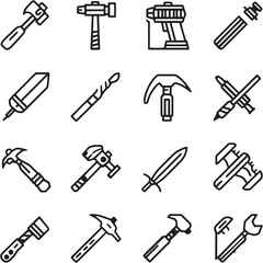 Hammer Black Line Editable Icons set 