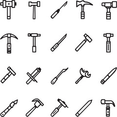 Hammer Black Line Editable Icons set 