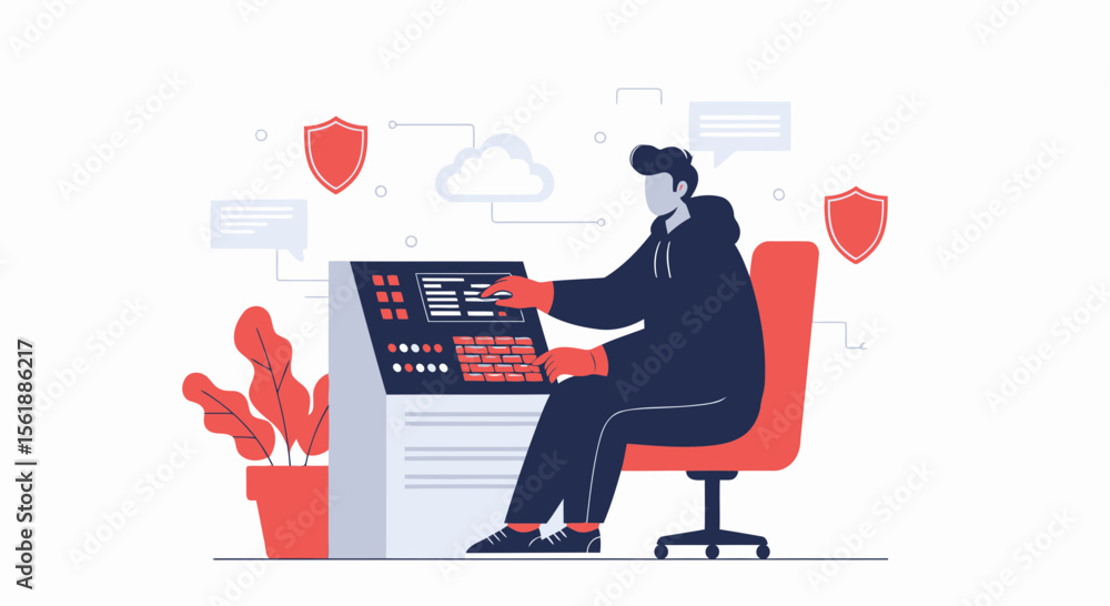 Aufkleber cybersecurity analyst protecting data networks from threat with security system access