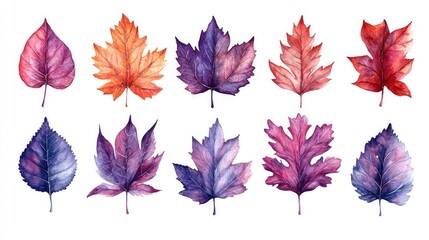 Obraz premium Vibrant fall leaves, watercolor style