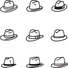 Hat Black Line Editable Icons set