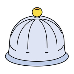 Naklejka premium Light purple dome-shaped cover with a yellow top, displayed against a plain background. Simple design with outlined features, suitable for food service or protective gear.