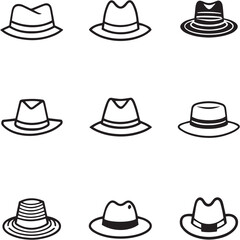 Hat Black Line Editable Icons set