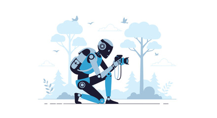 Robotic Photographer Capturing Scenic Views In The Serene Outdoors At The Forest