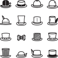 Hat Black Line Editable Icons set