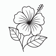 Elegant black and white hibiscus flower illustration for design or coloring book.